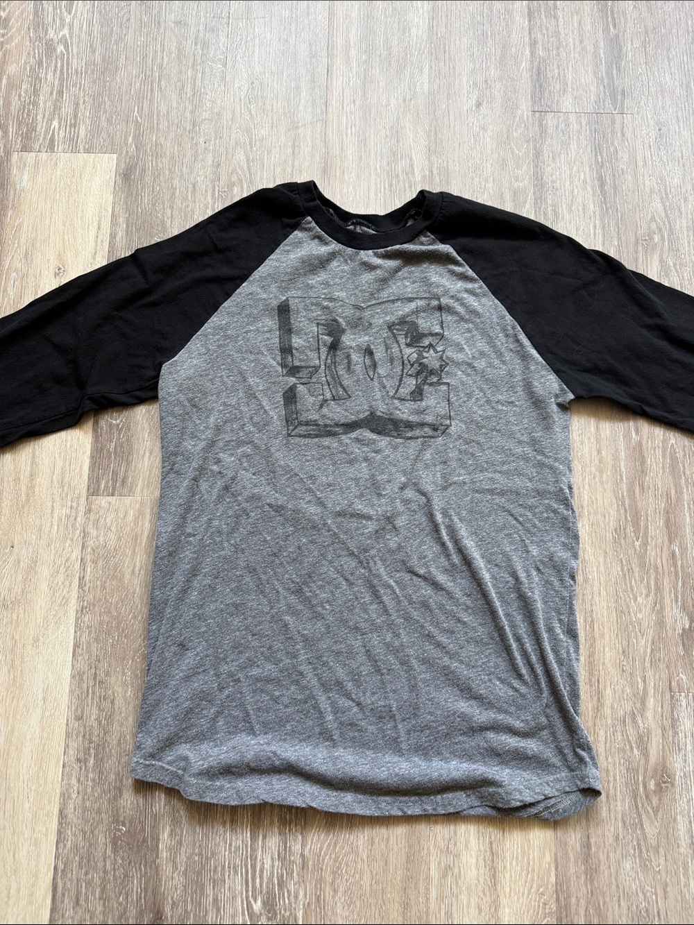 DC Two-Tone Black and Gray Raglan Baseball Tee